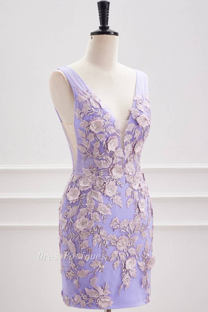 Lavender 3D Flowers Sleeveless Floral Homecoming Dresses