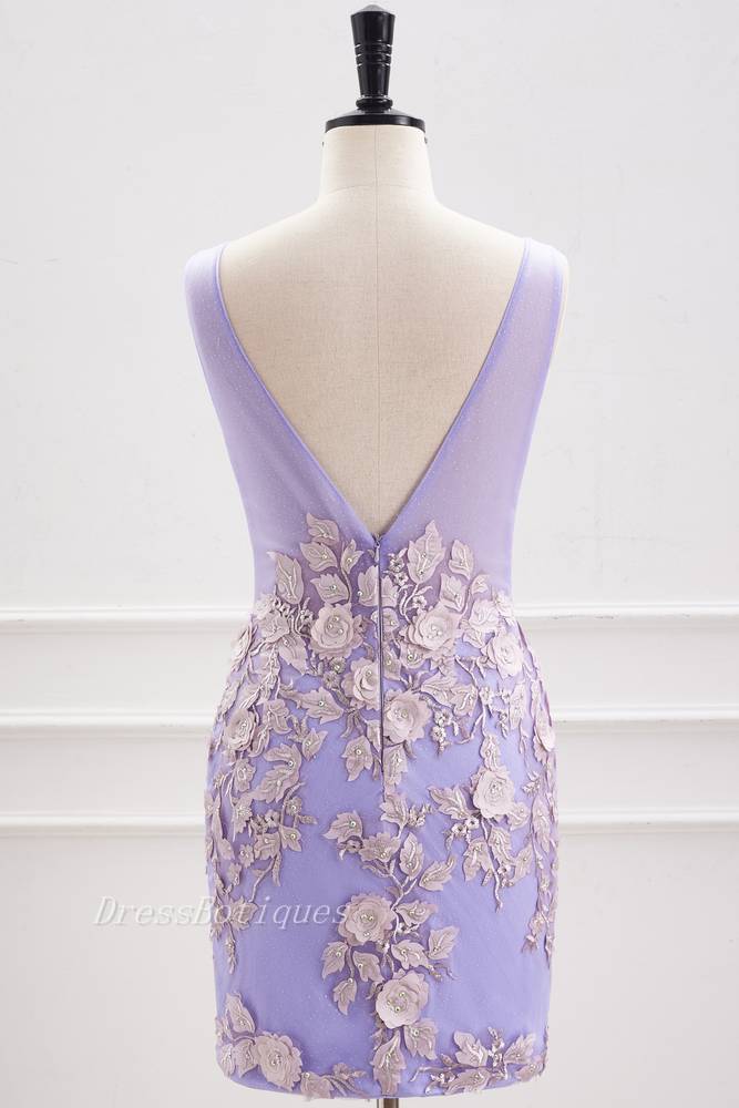 Lavender 3D Flowers Sleeveless Floral Homecoming Dresses