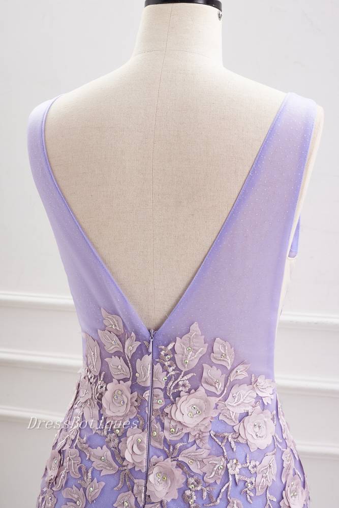 Lavender 3D Flowers Sleeveless Floral Homecoming Dresses