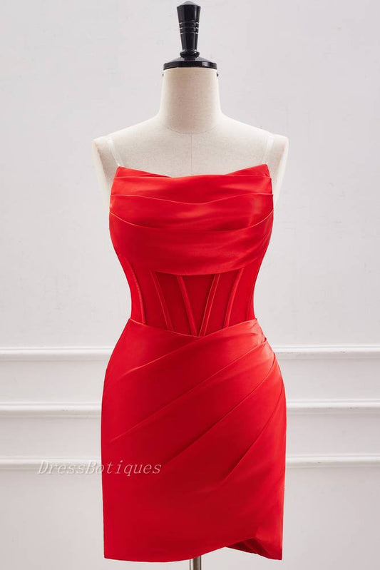 Red Strapless Mermaid Satin Homecoming Dresses