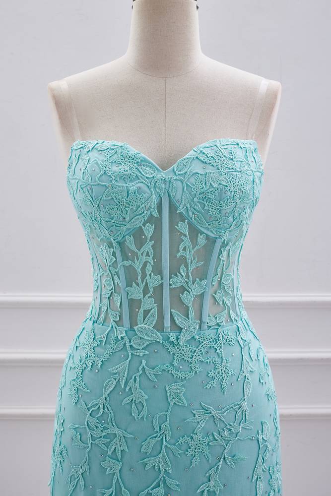 Mint Green Strapless Sheath Homecoming Dresses with Appliques