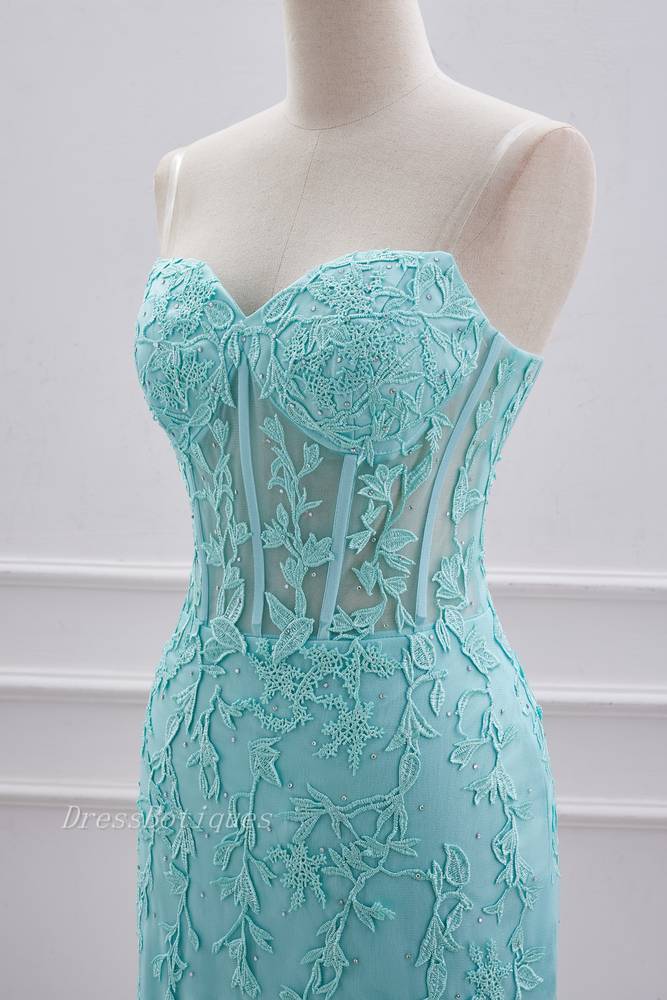 Mint Green Strapless Sheath Homecoming Dresses with Appliques