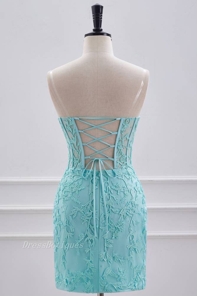 Mint Green Strapless Sheath Homecoming Dresses with Appliques