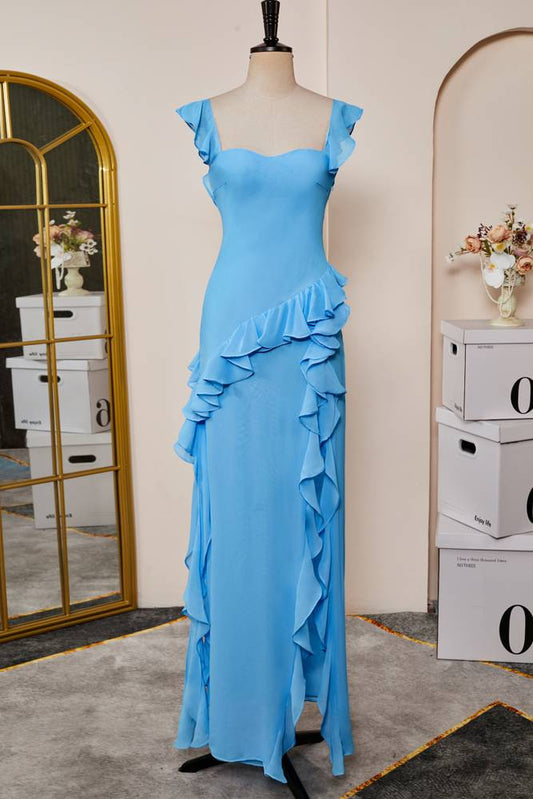 Sweetheart Sleeveless Column Chiffon Formal Dresses