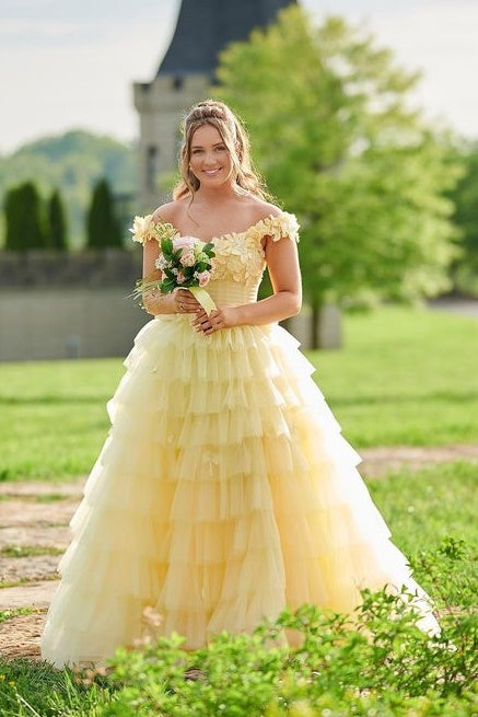 Daffodil Tiered A-Line Off-The-Shoulder Tulle Party Dresses