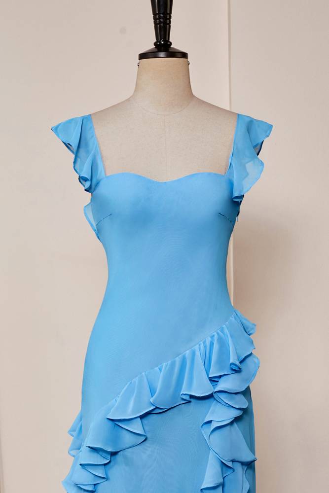 Blue Sweetheart Sleeveless Column Chiffon Formal Dresses