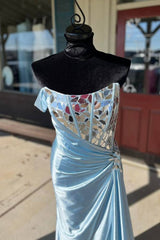 Cut Glass Mirror Off-The-Shoulder Mermaid Satin Prom Dresses