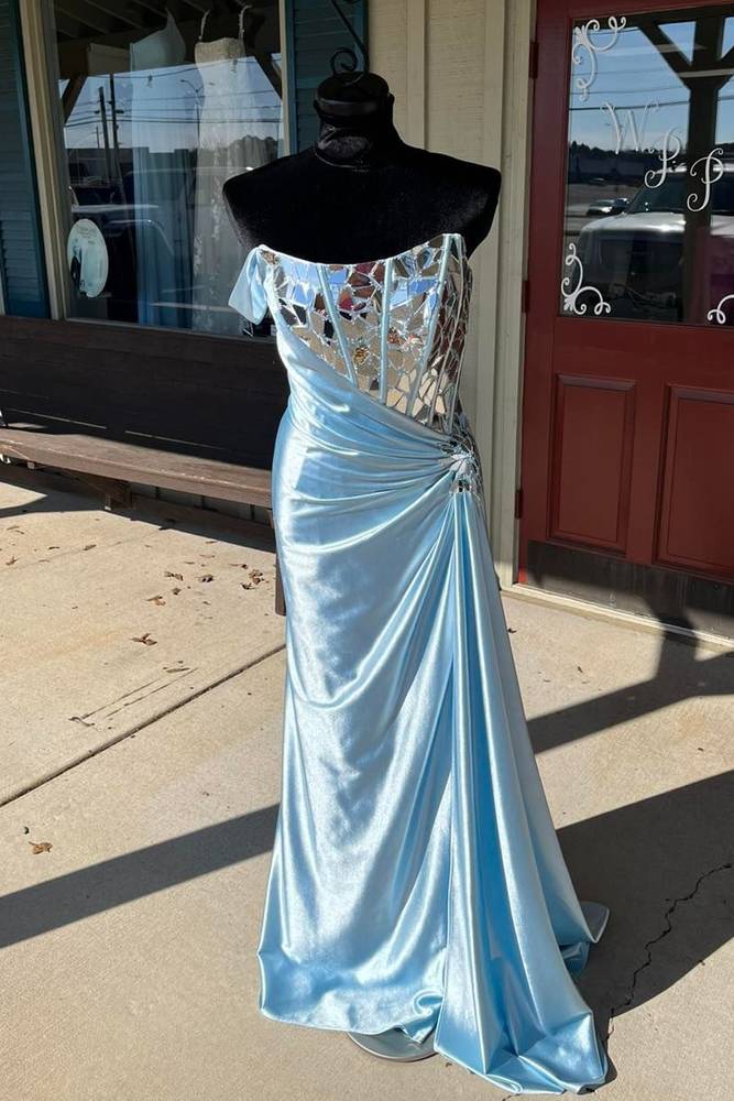 Cut Glass Mirror Off-The-Shoulder Mermaid Satin Prom Dresses