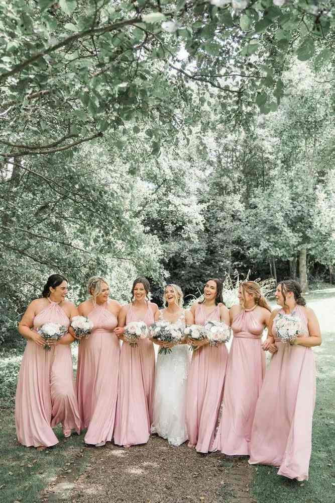 Pink A-Line Chiffon Floor-Length Bridesmaid Dresses