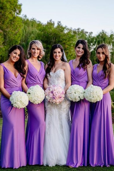 Purple V-Neck Sleeveless Mermaid Bridesmaid Dresses