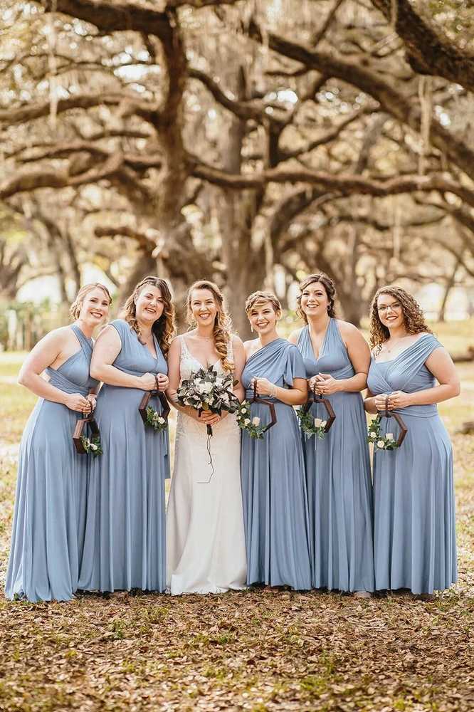 Dusty Blue Infinity Floor-Length Chiffon Bridesmaid Dresses