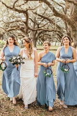 Dusty Blue Infinity Floor-Length Chiffon Bridesmaid Dresses