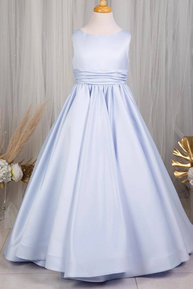 Jewel Neck A-Line Satin Sleeveless Flower Girl Dresses with Bow