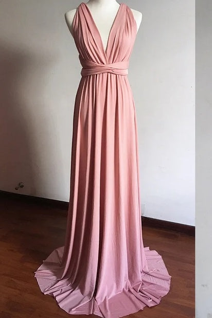 Long A-Line V-Neck Chiffon Bridesmaid Dresses