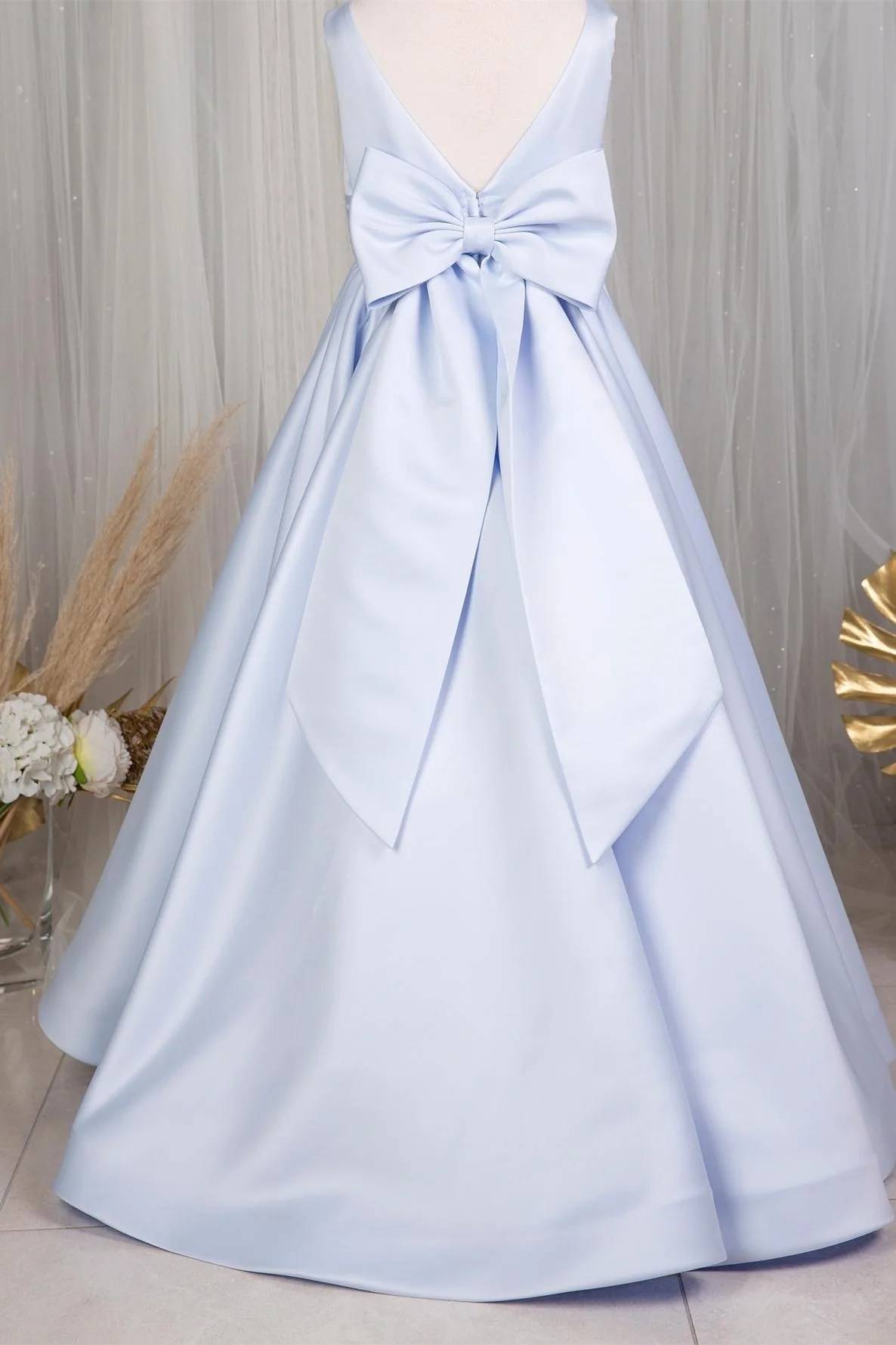 Jewel Neck A-Line Satin Sleeveless Flower Girl Dresses with Bow