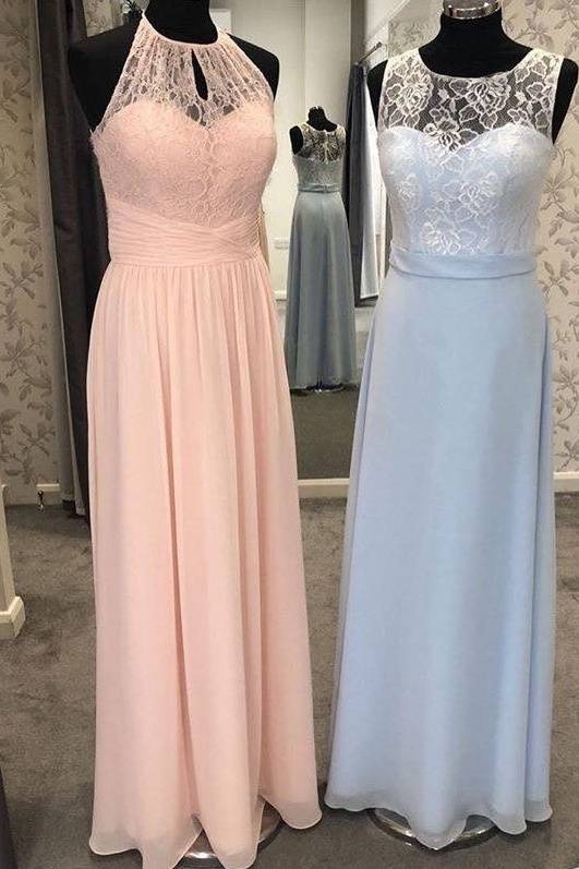 Floor-Length Sleeveless A-Line Chiffon Lace Bridesmaid Dresses