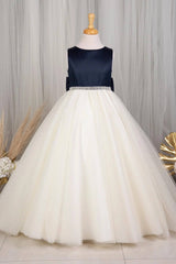 Crew Neck Ball Gown Floor-Length Flower Girl Dresses with Bow