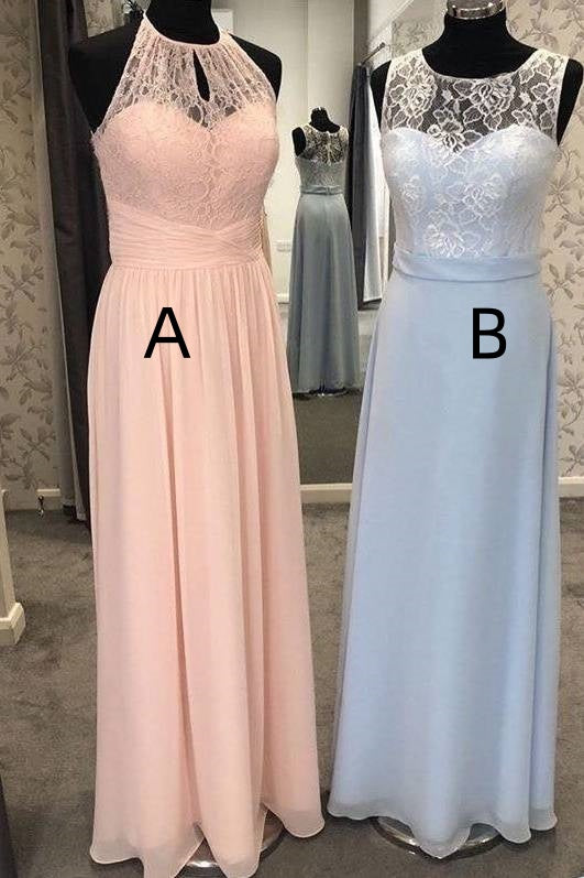 Floor-Length Sleeveless A-Line Chiffon Lace Bridesmaid Dresses