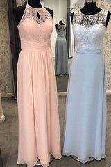 Floor-Length Sleeveless A-Line Chiffon Lace Bridesmaid Dresses