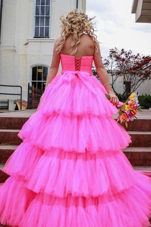 Hi-Lo Strapless A-Line Tulle Prom Formal Dresses