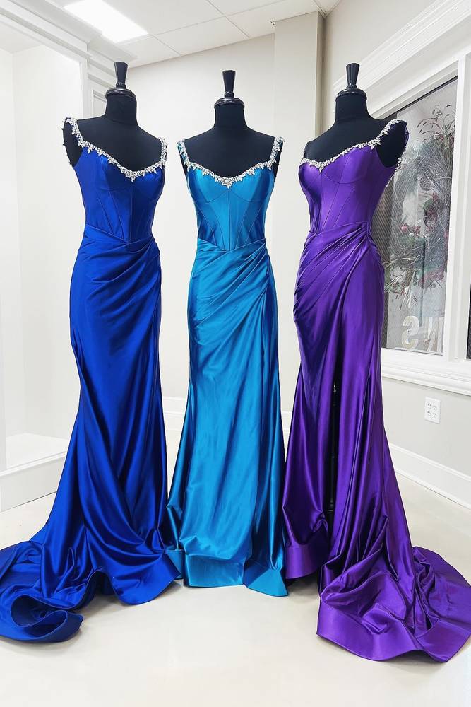 V-Neck Long Mermaid Satin Party Prom Dresses