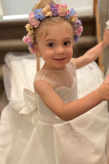 Sleeveless Satin Tulle Flower Girl Dresses with Bow