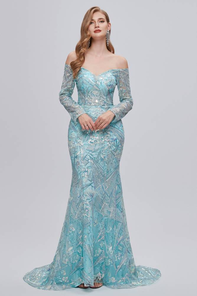 Chic Off-The-Shoulder Long Sleeves Mermaid Prom Dresses