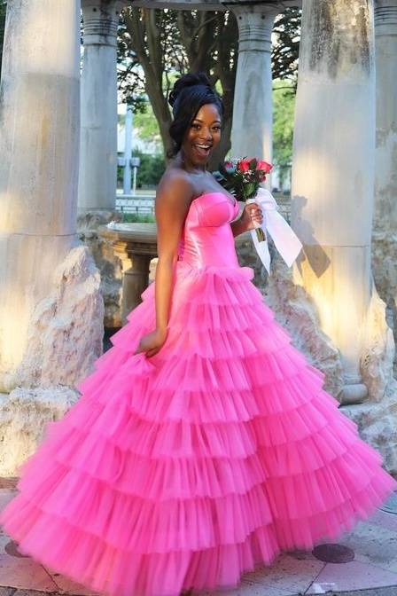 Tiered Sweetheart A-Line Tulle Prom Evening Dresses