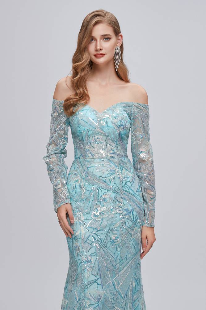 Chic Off-The-Shoulder Long Sleeves Mermaid Prom Dresses