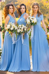 Blue Convertible A-Line Chiffon Bridesmaid Dresses