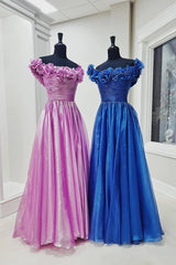 Floor-Length Off-The-Shoulder A-Line Tulle Formal Dresses with Handmade Flowers