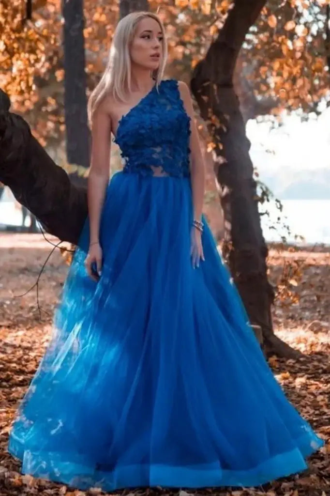 A-Line One-Shoulder Tulle Party Evening Dresses