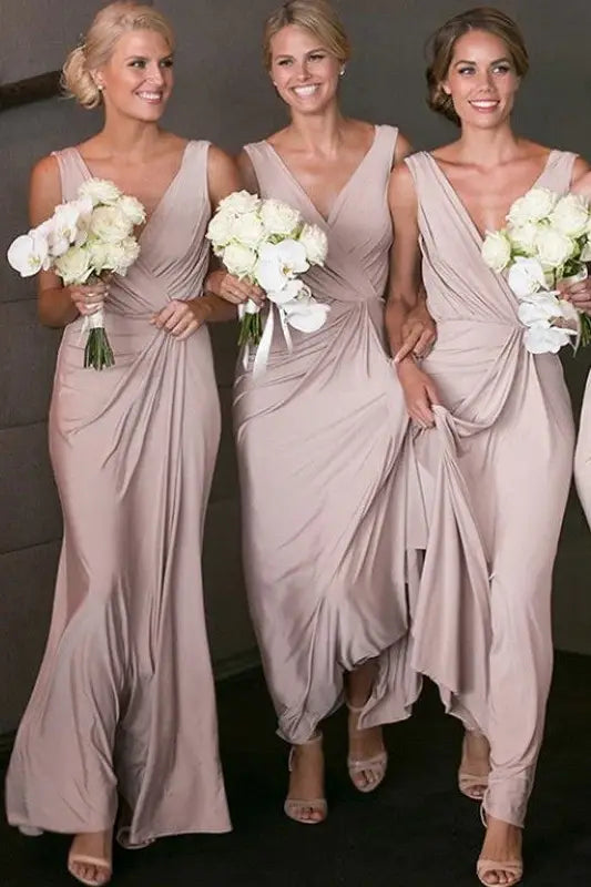 V-Neck Sleeveless Mermaid Satin Bridesmaid Dresses