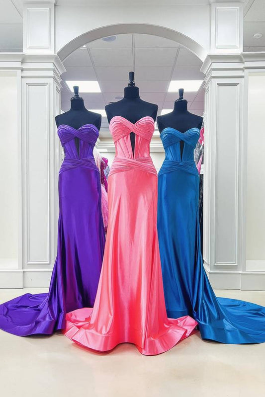 Sweetheart Strapless Mermaid Satin Prom Formal Dresses