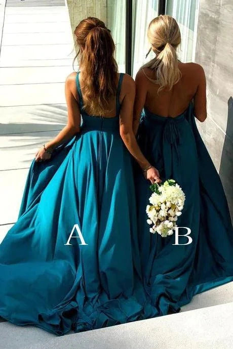 Sleeveless Satin Long Bridesmaid Dresses