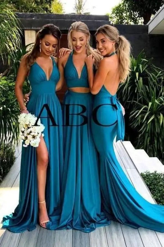 Sleeveless Satin Long Bridesmaid Dresses