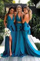 Sleeveless Satin Long Bridesmaid Dresses