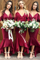 Hi-Lo Off-The-Shoulder Mermaid Satin Bridesmaid Dresses