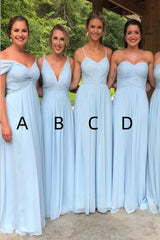 Sky Blue Floor-Length A-Line Chiffon Bridesmaid Dresses