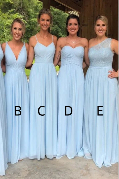 Sky Blue Floor-Length A-Line Chiffon Bridesmaid Dresses