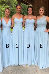 Sky Blue Floor-Length A-Line Chiffon Bridesmaid Dresses