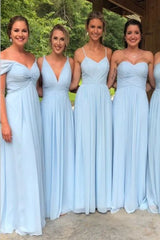 Sky Blue Floor-Length A-Line Chiffon Bridesmaid Dresses