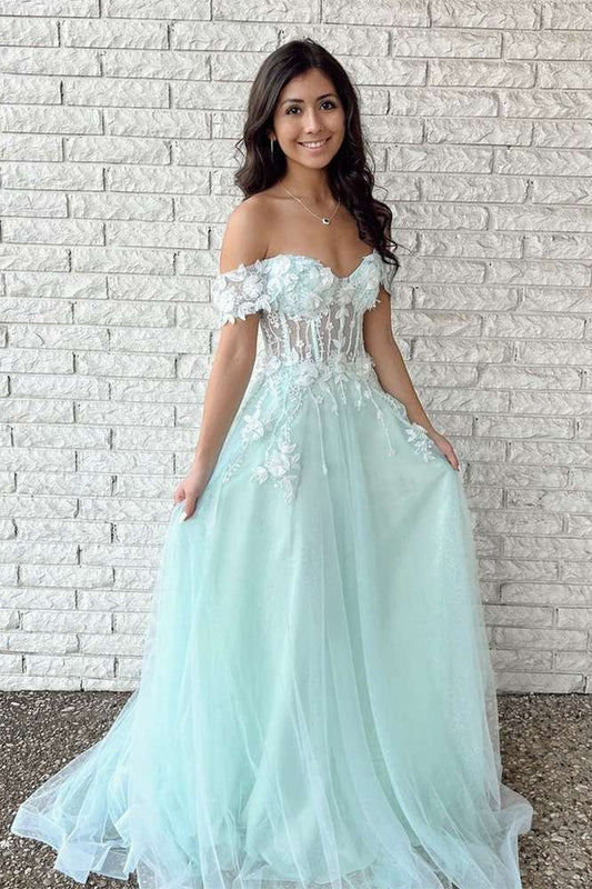 Exquisite Off-The-Shoulder A-Line Tulle Party Dresses with Appliques