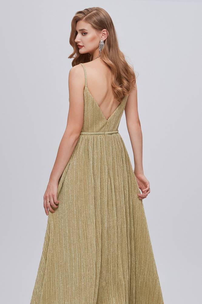 A-Line V-Neck Backless Long Formal Dresses