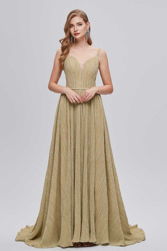 A-Line V-Neck Backless Long Formal Dresses