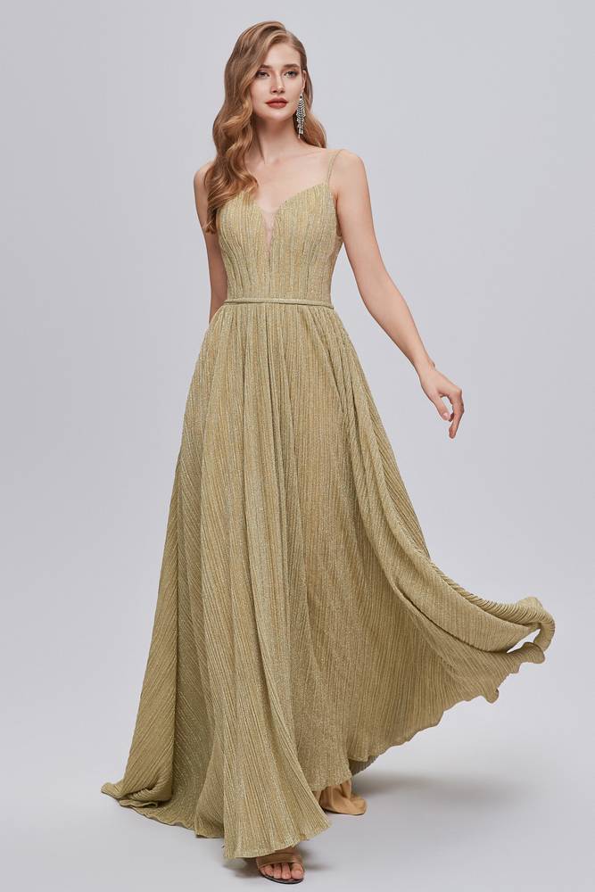 A-Line V-Neck Backless Long Formal Dresses