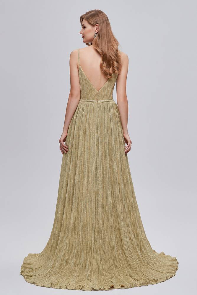 A-Line V-Neck Backless Long Formal Dresses