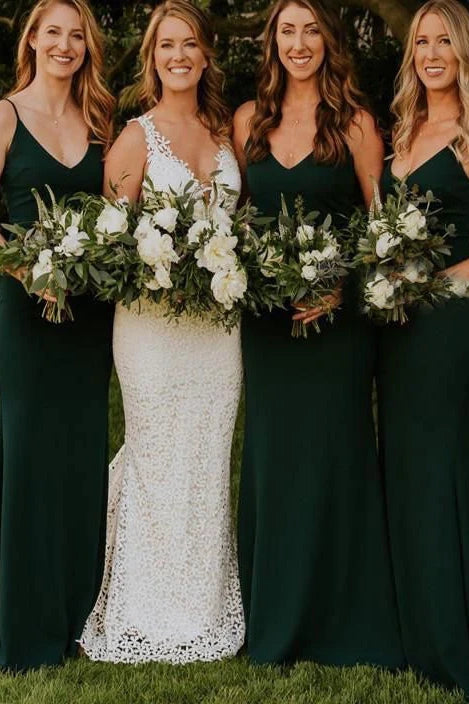 Dark Green V-Neck Sleeveless Mermaid Bridesmaid Dresses