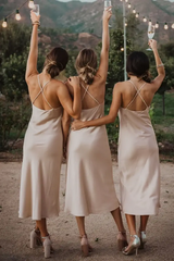 Tea-Length Cowl Neck Sleeveless Bridesmaid Dresses