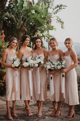 Tea-Length Cowl Neck Sleeveless Bridesmaid Dresses